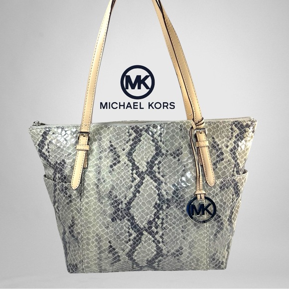 MICHAEL Michael Kors Jet Set Khaki/Gray Python Effect Leather Tote w/ DustbagNWT